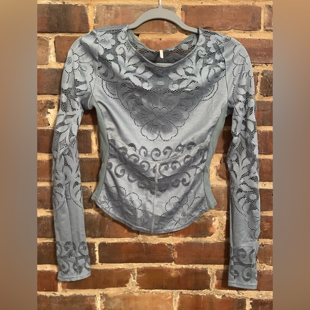 Free People Floral Lace Top, Teal, S